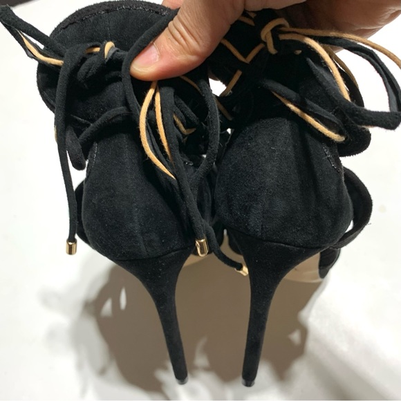 Topshop Black Suede Stiletto Tie Cord Feature High Heeled Sandals Size 7 - Picture 4 of 12